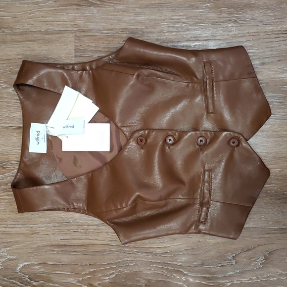 Wilfred Jackets & Blazers - (0) NWT Aritzia Wilfred Vegan Leather "Desire" Vest in Cognac Victorian